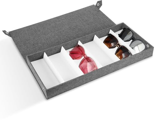 PCXWTLN Brillen Aufbewahrungsbox mit 6 Fächern, Flip-Top Brillenbox für Mehrere Brillen, Brillenbox aus Oxford-Stoff Brillenetui Innen Flanell für Sonnenbrillen Schmuck Accessoires - 38 x 17.2 x 4cm