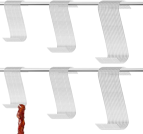 YAYODS 60 ganchos para carne de 12/15/18 cm – Ganchos S de acero inoxidable – Ganchos para carne en S – Ganchos grandes – Ganchos de metal para colgar, trucha, pescado, ahumar costillas, pollo, caza