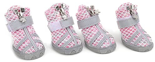 Kleine Hundehuhe, 4pcs Hundeschuhe für Kleine Mittelgroße Hunde Hundestiefel für Hunde Im Freien mit Atmungsaktivem Nonslip Hundestiefel Hund Schuhe Zum Gehen Zum Wandern (1 Größe)