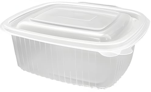Sanjoma Chemical Solutions Pack 50 Envases 500ml Reutilizables con Tapa Bisagra | Pack de 50-100 | Plástico Transparente PP | Apto Microondas y Reciclable | Contenedor Ovalado para Alimentos