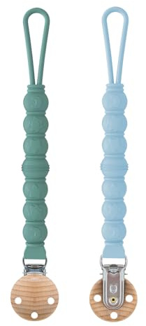 SUNNIFLY Catenella Portaciuccio *2 (Blu Cambridge + Azzurro Chiaro), Catenelle per Ciuccio Anti-Perdita, Clip Sicuro per Neonati, Certificata Resistenza alla Tensione, Portaciuccio Femmina e Unisex