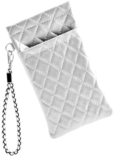 CREATCABIN Étui à Lunettes Double avec Dragonne Étui à Lunettes de Soleil pour Femmes Pochette Portable en Cuir Souple et Étanche Rangement pour Lunettes à Deux Poches 18x10cm Couleur Verge d'or Pâle