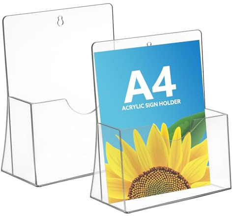 Thboxes A4 Leaflet Holder 2 Pack, Clear Acrylic Brochure Stand