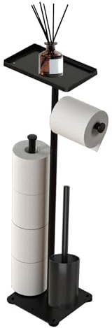 Portarrollos de papel higiénico con escobilla, acero al carbono, soporte para papel higiénico y escobilla y estante desmontable, 6 ventosas, altura 58 cm
