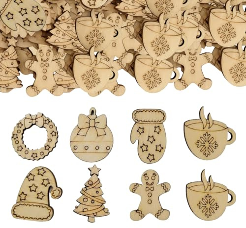 200 Stück Streudeko Weihnachten Holz – Weihnachtliche Tischdeko aus Holz mit Schneemann, Tanne & Glocke – Weihnachtskonfetti für Basteln, Geschenke & Weihnachten Tischdeko