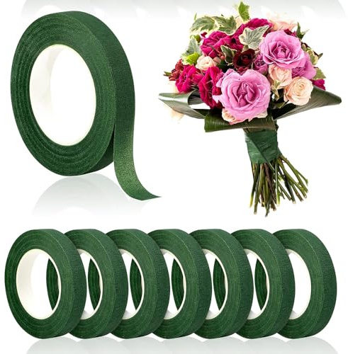 8 Rollen Floristenband & Kreppband Grün - Selbstklebendes Floristenbedarf für Frische Blumensträuße, Hochzeitsdekoration und Blumenarrangements - Breites Blumenbastelband zur Stielverpackung (Dunkelgr