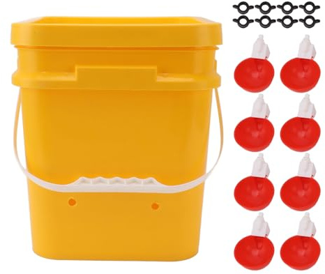 Haofy Automatischer Hühnertränke, Kunststoff-Schwerkraftbewässerungssystem, 12 L Fassungsvermögen für Geflügel-Trinklösung (Eimer + große rote Schüssel + Schwarze Schrauben)