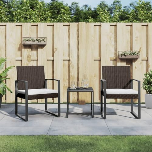 QJBSAVVA 3-TLG. Garten-Essgruppe mit Kissen aus PP-Rattan, 54,5 x 57 x 77,5 cm, Robustes Stahlgestell, Modernes Design, platzsparend für kleine Balkone, Terrassenmöbel-Set