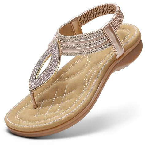 Littleplum Damsandaler, platta tåseparator, eleganta sandaletter, sommarskor, Guld, 38 EU