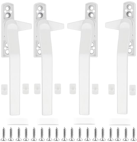 4 PCS Window Handles UPVC Double Glazing Cockspur Window Handle Replacement Universal Left and Right Hand Aluminum Alloy with Security Lock Key Locking for Windows and Sliding Doors White