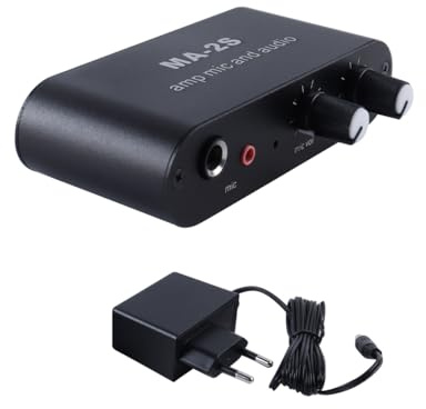 Ubric Preamplificador de sonido estéreo con amplificador de micrófono de condensador de 3,5 mm y 3 salidas para streaming de podcasts. Mejora el sonido.