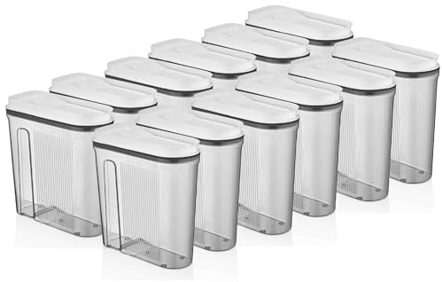 Vip Ahmet 12er Set Schmale Vorratsbehälter mit Dosierklappe - 4 Liter Transparent Luftdichte Küchen Aufbewahrung, BPA-frei, Schmales Design 25x25x10 cm VP-298