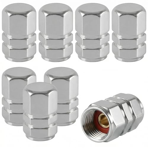 8 pezzi Cappucci stelo valvola pneumatici in alluminio Cappucci antipolvere Argento Esagonale per pneumatici auto Cappucci valvole universali per pneumatici con guarnizione per moto, camion, bici