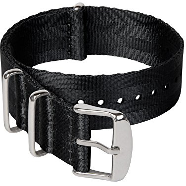 Archer Watch Straps - Seat Belt Nylon Military Style Watch Bands (Black, Stainless, 20mm)