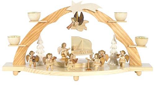 Schwibbogen für echte Kerzen/Große Engel Kapelle Natur/Lichterbogen Kunsthandwerks-Stil, handgefertigt/Deko zu Weihnachten