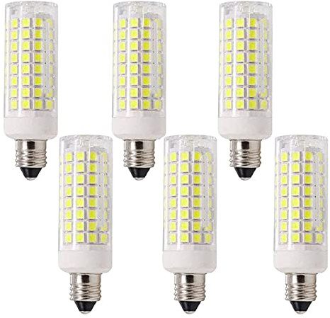 Lxcom Lighting Dimmable E11 LED Corn Bulb 10W Mini Ceramic Candelabra Bulbs (6 Pack)- 102 LEDs 2835 SMD 100W Equivalent Daylight White 6500K T3/T4 JDE11 120V Lamp for Chandeliers Cabinet Lighting