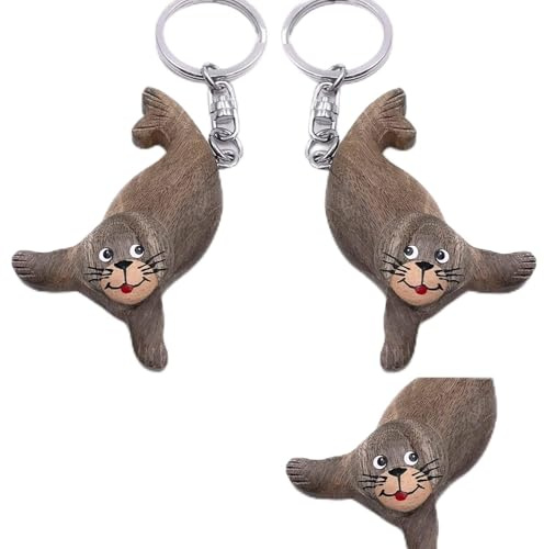 Cornel Tierliche Robbe Holzschlüsselanhänger mit Schlüsselring aus Holz, Anhänger, handgefertigten Holz Schlüsselanhänger, Tierliche Geschenke für Erwachsene, Natur- und Tierliebhaber