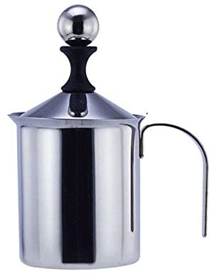 BEDSETS Espumador de Leche Manual, Copa de Leche, Inicio Manual de Acero Inoxidable Leche vaporizador Doble Malla de café Capuchino espumador Creamer (800ML)
