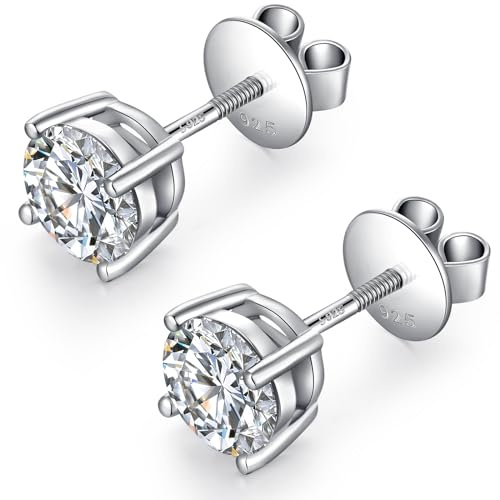 JiaYang Glänsande cz diamantörhängen för män och kvinnor, 925 sterling silver cubic zirconia, skruvörhängen med lång tjock stolpe, 4 mm-8 mm, 8mm, Kubisk zirkonia