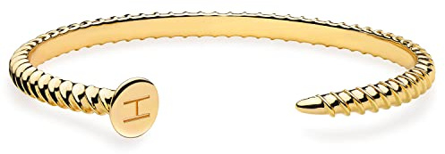MEVECCO Bracelet manchette en plaqué or 18 carats avec initiales en forme de clou - Fait à la main - Joli bracelet manchette délicat pour femme - Cadeau idéal, Métal, Oxyde de zirconium
