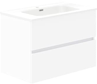 Baikal Mobile da bagno Due cassetti, sospeso alla parete con lavabo. Melamina 16. Mobile montato. Mobile da 70 cm bianco senza specchio