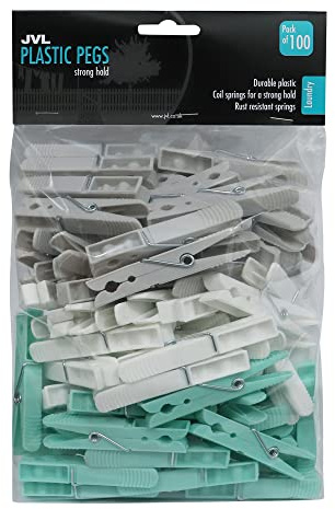 JVL Strong Hold Rust Resistant Plastic Pegs, Pack of 100, Aqua,19-250