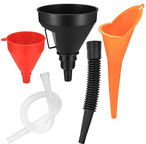 3 Stück Einfülltrichter Set, rechtwinkliges flexibles Kunststoff Trichter Set, Universal Auto Benzin Kraftstoff Trichter mit abnehmbarem Auslauf und langen Trichtern (Rot/Orange/Schwarz-3 Stück)