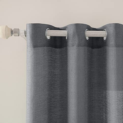 MIULEE Tende Lino Trasparenti Voile Bianche Soggiorno con Anelli per Camera da Letto Salotto Moderne Eleganti Finestre di Casa Camera 140X175 CM Grigio Scuro