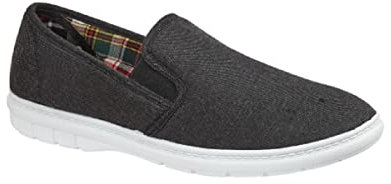 GladRags Mens Canvas Slip On Wider Fit Plimsoll Pump Trainer Slipper Deck Shoe, Charcoal Size 10