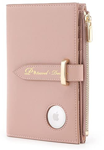 P TRAVEL · DESIGN Airtag Reisepasshülle für Frauen, RFID-blockierende Reisepasshülle mit Kreditkartenfächern, Bifold Air Tag Brieftaschen für Damen, Rose, Klassisch