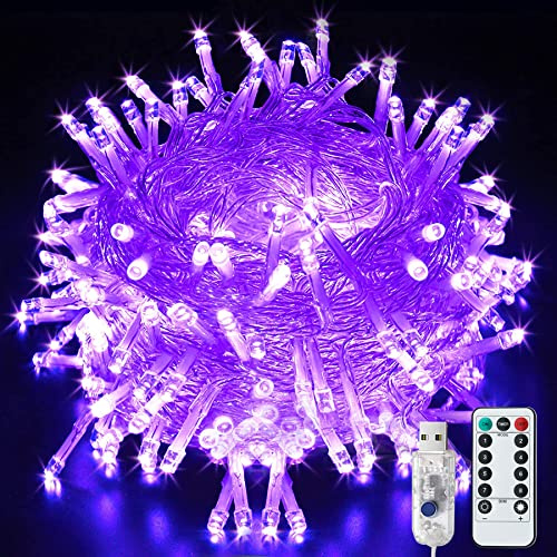 Lezonic Christmas Lights Indoor/Outdoor 12M/120LED, Plug-in Fairy String Lights Waterproof with 8 Modes for Holiday Christmas Tree Wedding Yard Halloween Decorations(Purple)