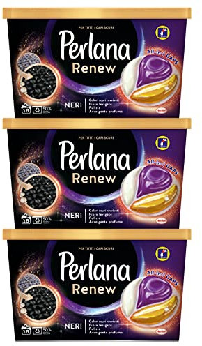 3 x Perlana Renew Black All in 1 Caps Lessive en Capsules pour machine à laver pour vêtements foncés – 3 boîtes de 18 capsules