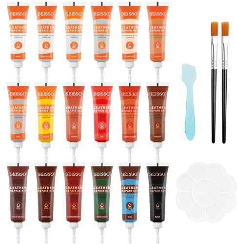 SEISSO Leder Reparatur Set,18 Farben Lederreparatursalbe,Kunstleder Reparatur Set,DIY Lederfarben-Reparaturset für Lederkratzer,auto lederpflege,geeignet für Sofas,Schuhe,Mäntel,Autositze（20ML）