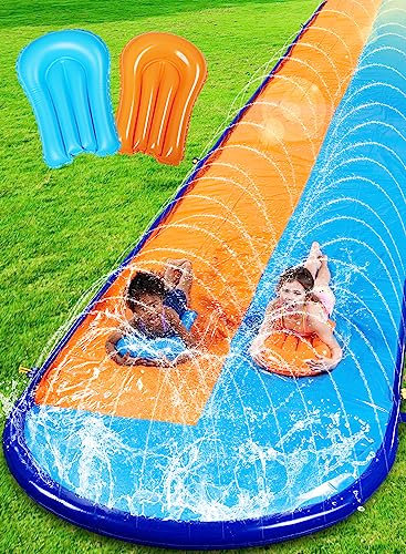 SLOOSH 22,5ft x 62in/685,8*157,5cm Doppelte Rasen-Wasserrutsche, robuste Wasserrutsche mit Sprinkler und 2 aufblasbaren Boards für Kinder und Erwachsene, Sommerparty, Garten, Außen-Wasseraktivitäten