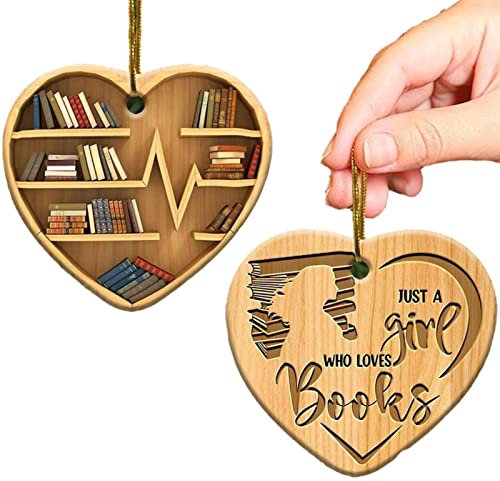 pologmase Buchliebhaber Herz Ornament, Liebhaber Herz Ornament, Baumschmuck Geschenk für sie Bibliothek, Lesebuch Weihnachtsschmuck, Vintage Bücher Herz Keramik Ornament