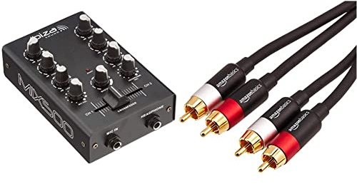MIX500 - IBIZA - Mezclador compacto de 2 canales Negro & Amazon Basics - Cable de audio RCA (2 machos a 2 machos), 2,4 metros