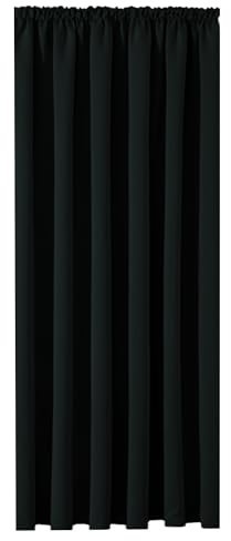 Aspire Homeware Thermal Blackout Tape Top Curtains, Interwoven Lined Sunlight Blocking Curtains + Tie Back Black 66x84