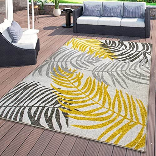 Rugshop Minorca Teppich mit Blumenblättern, fusselfrei, für Deck, Terrasse, Hinterhof, Innen- und Außenbereich, 1,5 x 2,1 m, Gelb