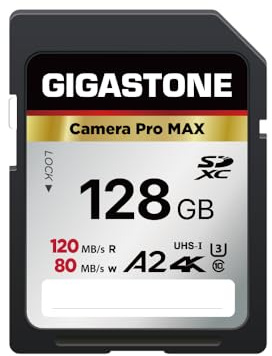 [5-Yrs Free Data Recovery] GIGASTONE 128GB SD Card, 4K Camera Pro MAX, A2 4K SDXC Memory Card High Speed 4K UHD Video Compatible with Canon Nikon Sony Kodak Panasonic Digital Camera, with 1 Mini case