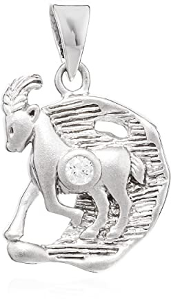 NKlaus Kettenanhänger Sternzeichen Steinbock 925 Silber Zirkonia weiß Zodiac Horoskop 14150