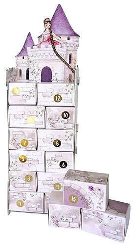 Papierdrachen Adventskalender 2025 - Rapunzel Turm zum Zusammenbauen – wiederverwendbarer Schachtelkalender mit Boxen zum Befüllen