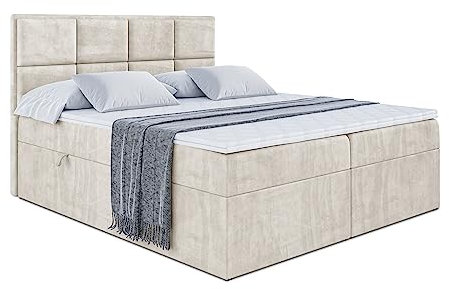 ALTDECOR Boxspringbett mit Matratze und Lattenrost, Boxbett, Topper, Polsterbett mit Bettkasten, Bett mit Stauraum H3-Matratze, Doppelbett, Springboxbett - NOVA - 160x200 Beige Samt