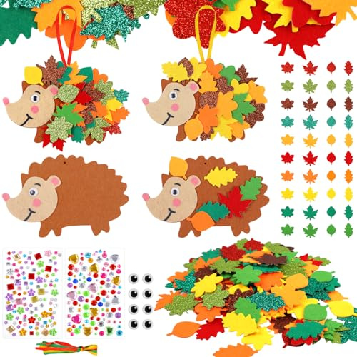 Igel Bastelset Kinder, Basteln Herbst, 8 Sets Kreativsets zum Basteln | Bastelhandwerk mit Glitzersteine Selbstklebend für Jungen Mädchen Kindergeburtstag Kunsthandwerk