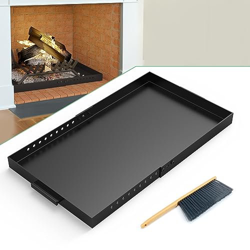 Memrita Fireplace Tray,Rectangle Fireplace Pan Extend Up to 31'' Length,Adjustable Ash Pan with Handles for Fireplace Grate Ash Collection,13'' Front to Back,Include a Cleaning Brush