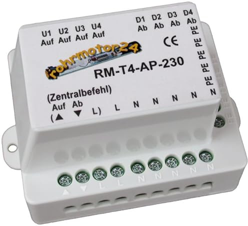 Rollladen Relais/Trennrelais RM-T4-AP-230 für bis zu 4 Antriebe | Ohne Einzelbedienung, Aufputzmontage (AP), 230V