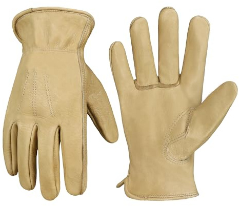 HANDLANDY Gardening Gloves for Men and Women, Thorn Proof Water Resistant Leather Work Gloves Heavy Duty Comfortable Utility Garden Working Gloves Full Cowhide Large Coffee