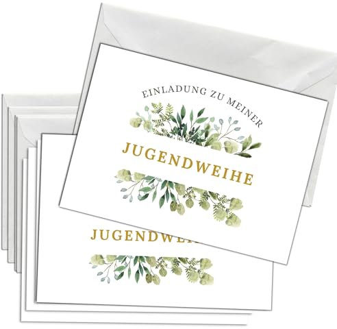 Briefzauber 12x Einladungskarten Jugendweihe mit 12x Umschlägen | Din A6 Set mit Einfüllhilfe | Motiv: Blumig