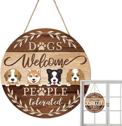 Bexdug Welcome Dog Sign | Welcome Dog Door Hanger,Funny People Tolerated Signs for Pet Lovers Doghouse Ornaments