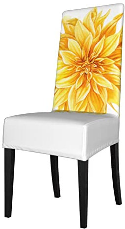 XqmarT Stuhlhussen, gelbe Dahlie, Aquarell-Blumen-Sitzschutz, Stretch-Esszimmerstuhl-Schonbezug, Sitzbezug für Stühle