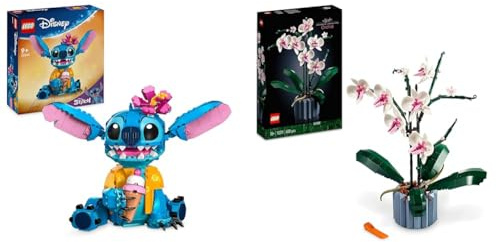 LEGO ǀ Disney Stitch, BAU- und Spielset für Kinder, Figur mit Eiswaffel, Spielzeug & 10311 Icons Orchidee, Künstliche Pflanzen Set mit Blumen